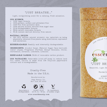 Esscentials Just Breathe... Fragrance Mist, Notes of Mandarin and Lime, 2.0 Oz