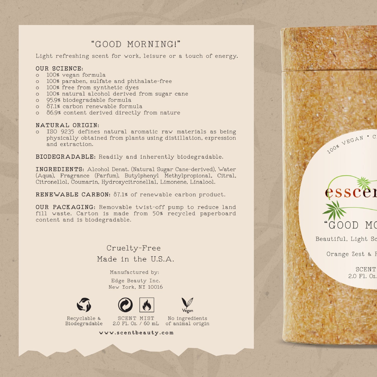 Esscentials Good Morning! Fragrance Mist, Notes of Orange Zest and Peach Blossoms, 2.0 Oz