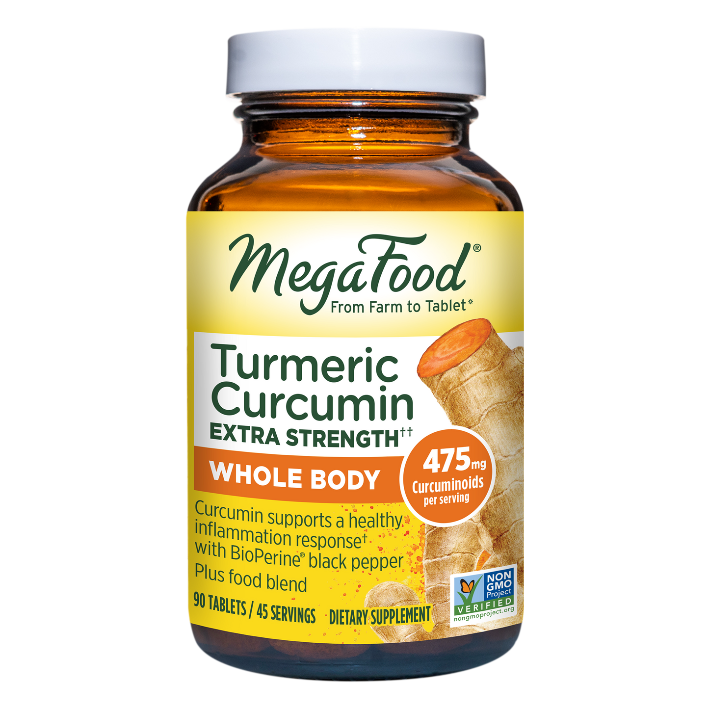 MegaFood Turmeric Curcumin Extra Strength - Whole Body Supplement to Support Healthy Inflammation Response with Black Pepper - Gluten Free, Vegan & Made Without Dairy & Soy - 90 Tabs (45 Servings)