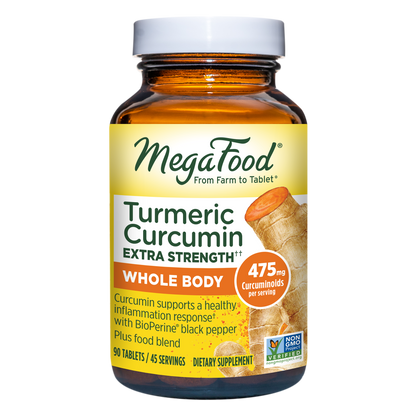 MegaFood Turmeric Curcumin Extra Strength - Whole Body Supplement to Support Healthy Inflammation Response with Black Pepper - Gluten Free, Vegan & Made Without Dairy & Soy - 90 Tabs (45 Servings)