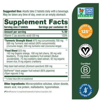 MegaFood Turmeric Curcumin Extra Strength - Whole Body Supplement to Support Healthy Inflammation Response with Black Pepper - Gluten Free, Vegan & Made Without Dairy & Soy - 90 Tabs (45 Servings)