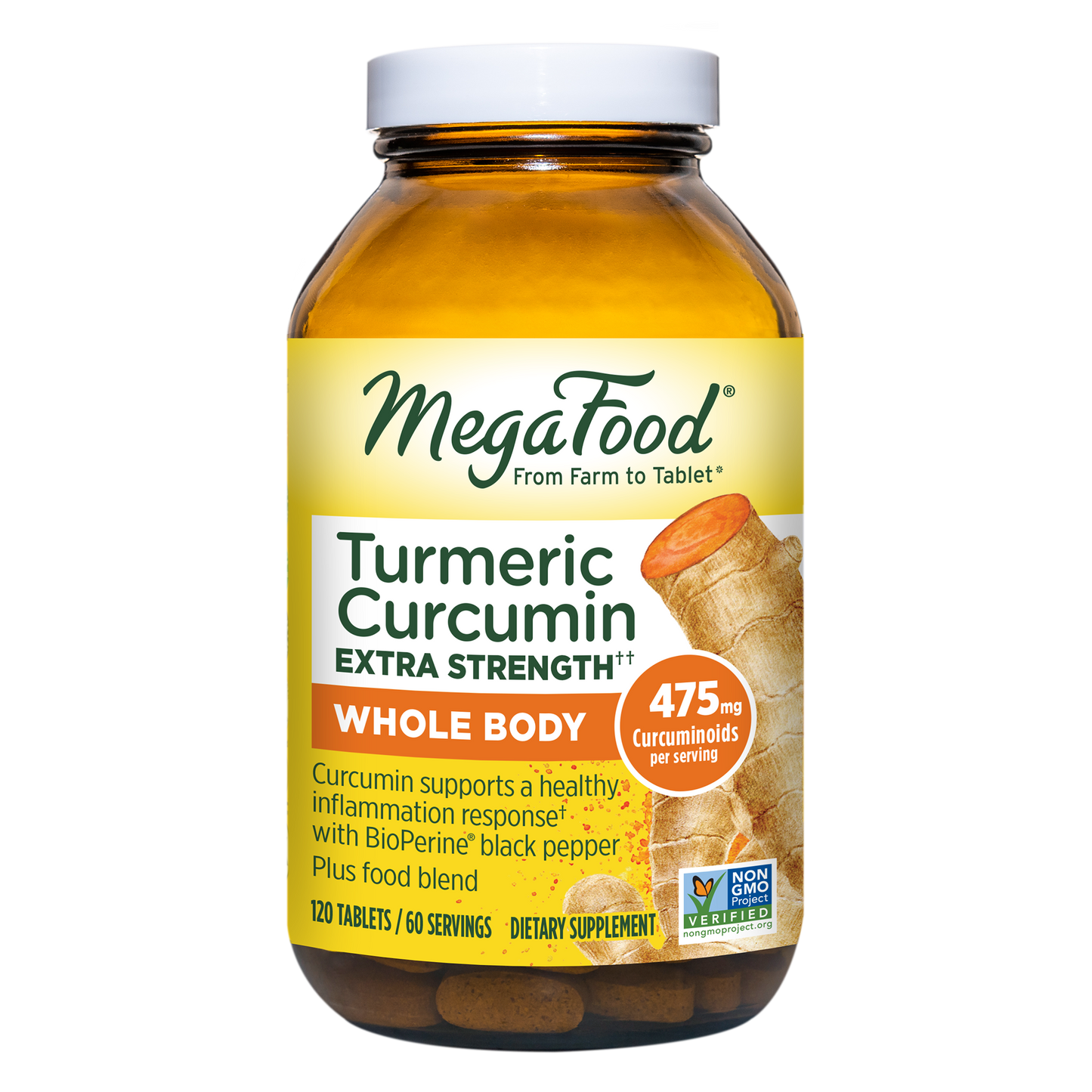 MegaFood Turmeric Curcumin Extra Strength - Whole Body Supplement to Support Healthy Inflammation Response with Black Pepper - Gluten Free, Vegan & Made Without Dairy & Soy - 120 Tabs (60 Servings)