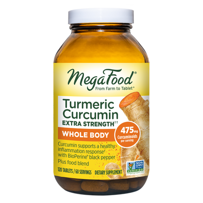 MegaFood Turmeric Curcumin Extra Strength - Whole Body Supplement to Support Healthy Inflammation Response with Black Pepper - Gluten Free, Vegan & Made Without Dairy & Soy - 120 Tabs (60 Servings)
