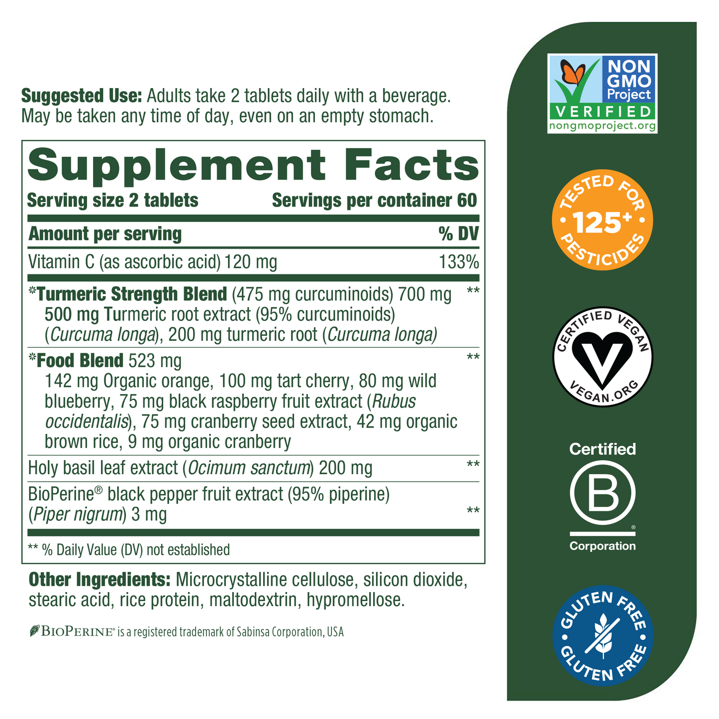 MegaFood Turmeric Curcumin Extra Strength - Whole Body Supplement to Support Healthy Inflammation Response with Black Pepper - Gluten Free, Vegan & Made Without Dairy & Soy - 120 Tabs (60 Servings)