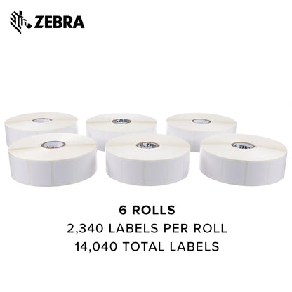 Zebra 10015784 Technologies Z-Perform 2000D Paper Label, Direct Thermal, Perforated, 1.25" Width x 1" Length, 1" Core, 5" Outer Diameter (Pack of 6)
