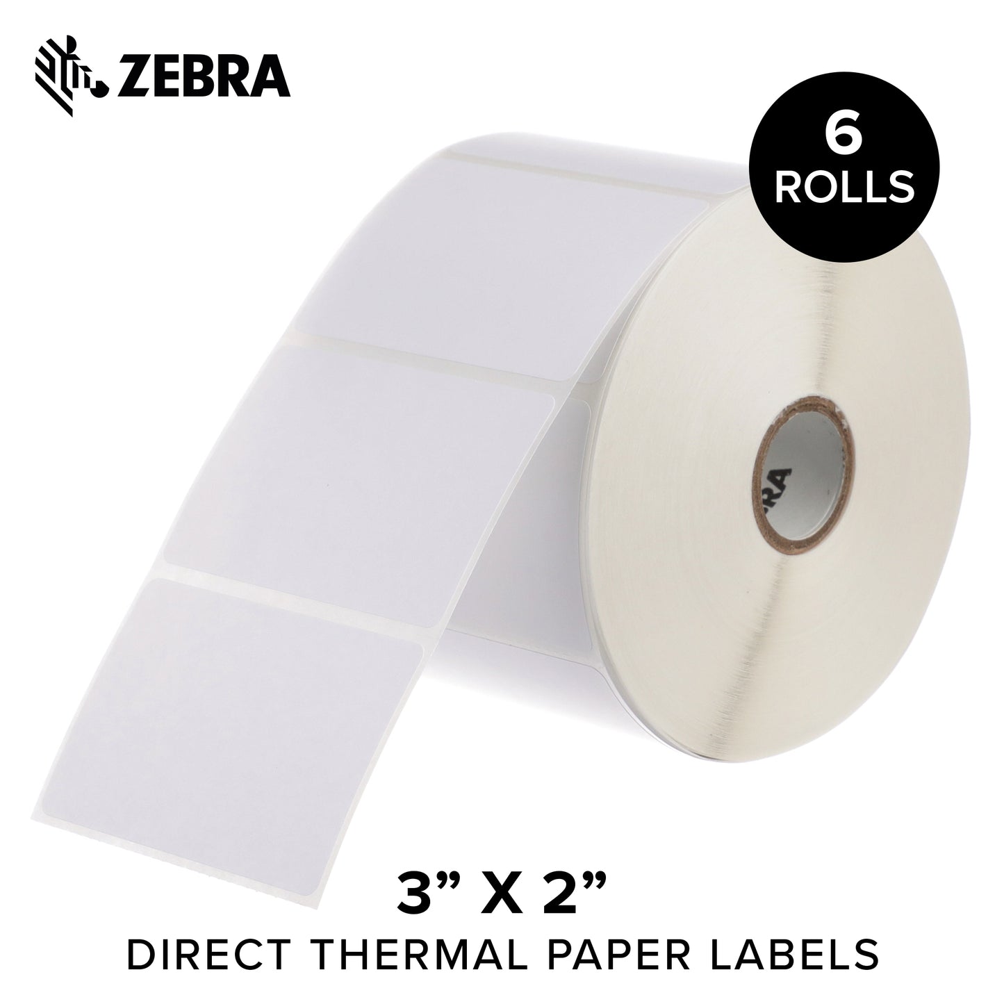 Zebra 3 x 2 in Direct Thermal Paper Labels Z-Perform 2000D Permanent Adhesive Shipping Labels 1 in Core 6 rolls 10031637SP