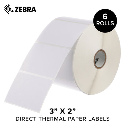Zebra 3 x 2 in Direct Thermal Paper Labels Z-Perform 2000D Permanent Adhesive Shipping Labels 1 in Core 6 rolls 10031637SP