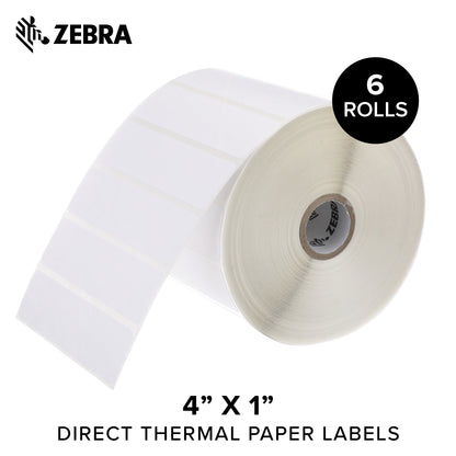 Zebra 4 x 1 in Direct Thermal Paper Labels Z-Perform 2000D Permanent Adhesive Shipping Labels 1 in Core 6 rolls 10031639SP