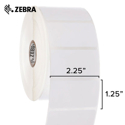 Zebra 2.25 x 1.25 in Direct Thermal Polypropylene Labels PolyPro 4000D Permanent Adhesive Shipping Labels 1 in Core 6 rolls 10031644SP