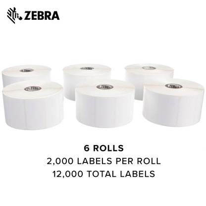 Zebra 2.25 x 1.25 in Direct Thermal Polypropylene Labels PolyPro 4000D Permanent Adhesive Shipping Labels 1 in Core 6 rolls 10031644SP