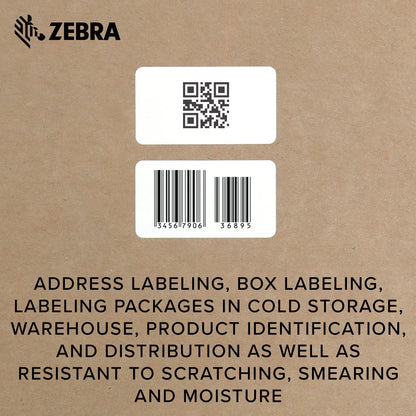 Zebra 2.25 x 1.25 in Direct Thermal Polypropylene Labels PolyPro 4000D Permanent Adhesive Shipping Labels 1 in Core 6 rolls 10031644SP