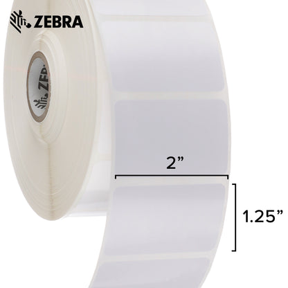 Zebra 2 x 1.25 in Thermal Transfer Polyester Labels Z-Ultimate 3000T Permanent Adhesive Shipping Labels 1 in Core 8 rolls 10031645SP