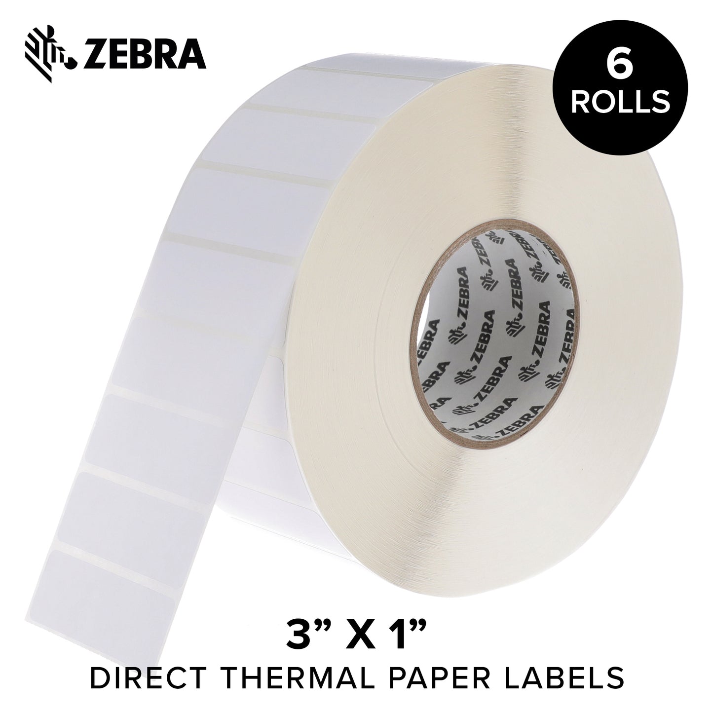 Zebra 3 x 1 in Direct Thermal Paper Labels Z-Perform 2000D Permanent Adhesive Shipping Labels 3 in Core 6 rolls 10031653SP