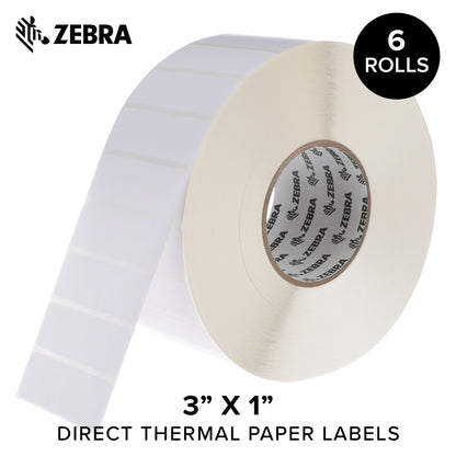 Zebra 3 x 1 in Direct Thermal Paper Labels Z-Perform 2000D Permanent Adhesive Shipping Labels 3 in Core 6 rolls 10031653SP