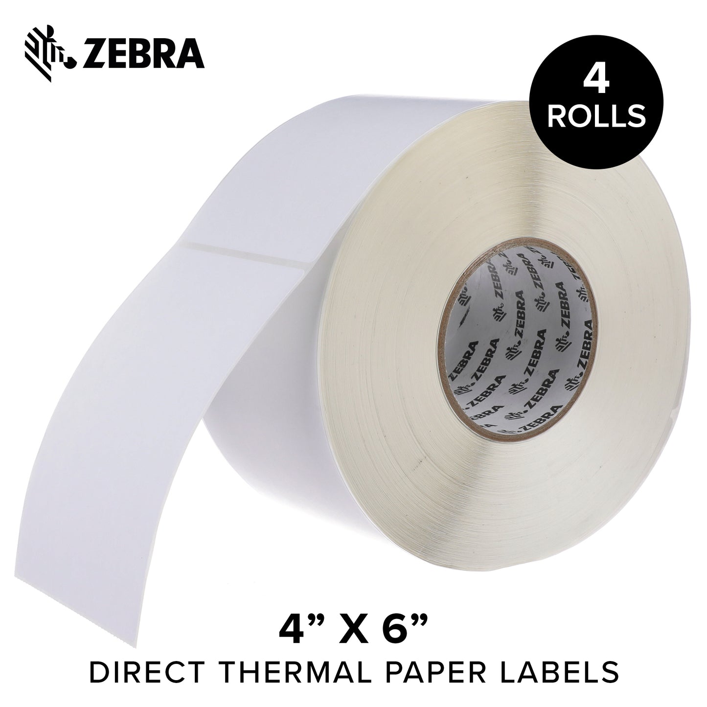 Zebra - 4 x 6 in Direct Thermal Paper labels, Z-Perform 2000D Permanent Adhesive Shipping labels, Zebra Industrial Printer Compatible, 3 in Core - 4 rolls - 10031655SP