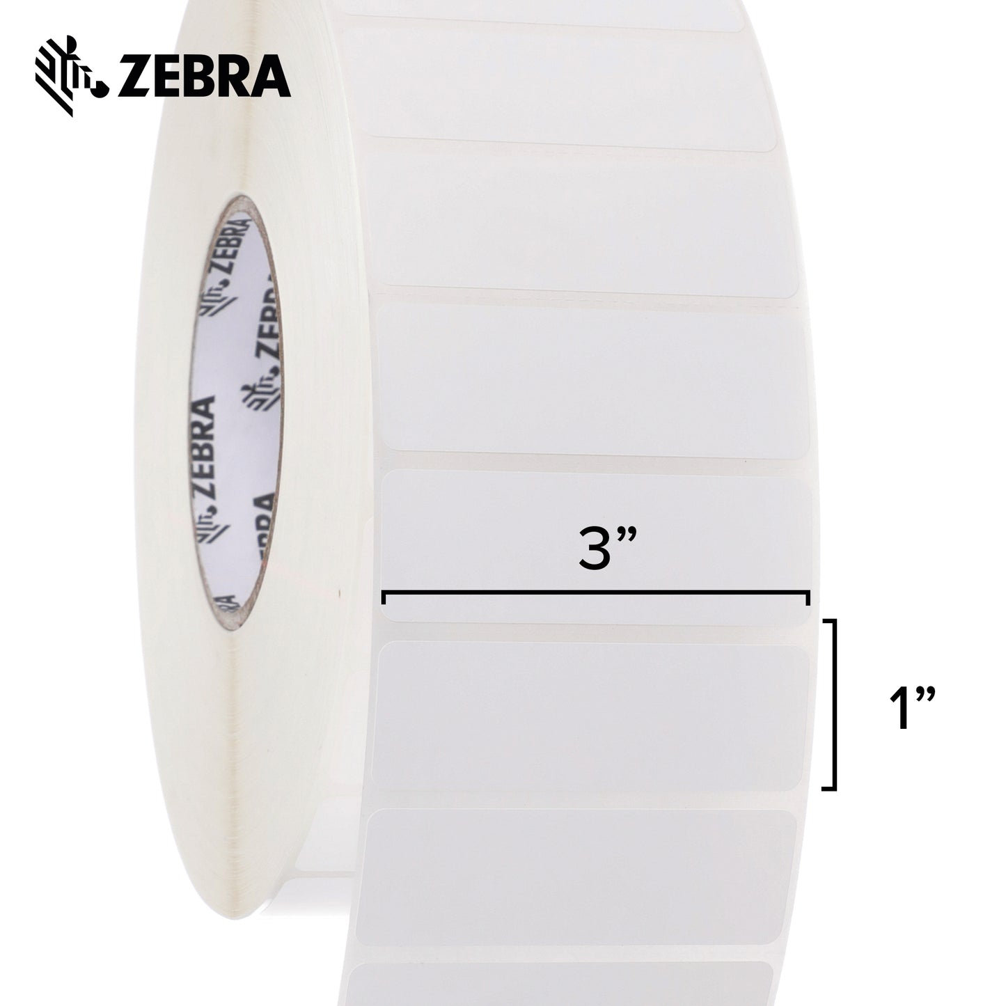 Zebra - 3 x 1 in Thermal Transfer Polypropylene labels, PolyPro 3000T Permanent Adhesive Shipping labels, Zebra Industrial Printer Compatible, 3 in Core - 4 rolls - 10031658SP