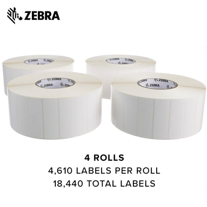 Zebra - 3 x 1 in Thermal Transfer Polypropylene labels, PolyPro 3000T Permanent Adhesive Shipping labels, Zebra Industrial Printer Compatible, 3 in Core - 4 rolls - 10031658SP