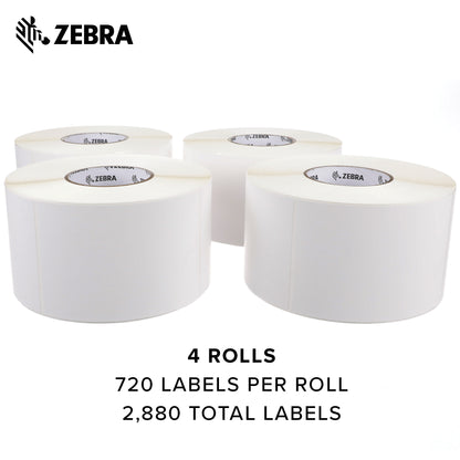 Zebra - 4 x 6 in Thermal Transfer Polypropylene labels, PolyPro 4000T Permanent Adhesive Shipping labels, Zebra Industrial Printer Compatible, 3 in Core - 4 rolls - 10031660SP