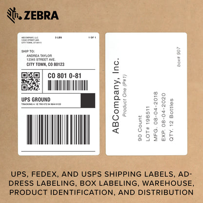 Zebra - 4 x 6 in Direct Thermal Paper labels, Z-Perform 1000D Permanent Adhesive Shipping labels, Zebra Mobile Printer Compatible, 0.75 in Core - 12 rolls - 10031661SP