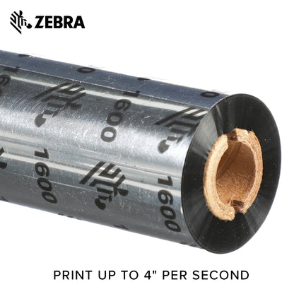 Zebra Standard Black Wax Ribbon for Thermal Transfer Desktop Printers Width 4.33 in Length 242 ft 0.5 in Core 6 Rolls 10031723SP
