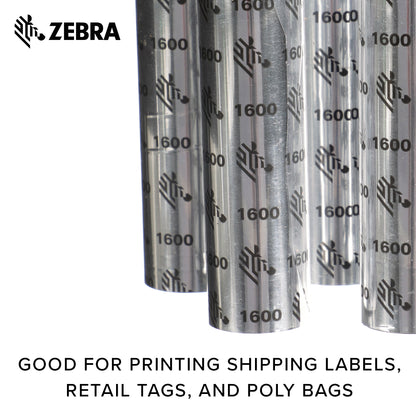 Zebra Standard Black Wax Ribbon for Thermal Transfer Desktop Printers Width 4.33 in Length 242 ft 0.5 in Core 6 Rolls 10031723SP