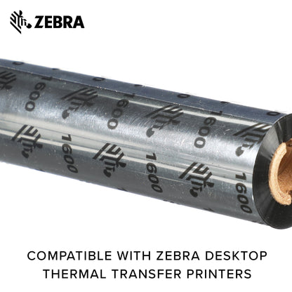 Zebra Standard Black Wax Ribbon for Thermal Transfer Desktop Printers Width 4.33 in Length 242 ft 0.5 in Core 6 Rolls 10031723SP