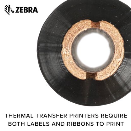 Zebra Standard Black Wax Ribbon for Thermal Transfer Desktop Printers Width 4.33 in Length 242 ft 0.5 in Core 6 Rolls 10031723SP