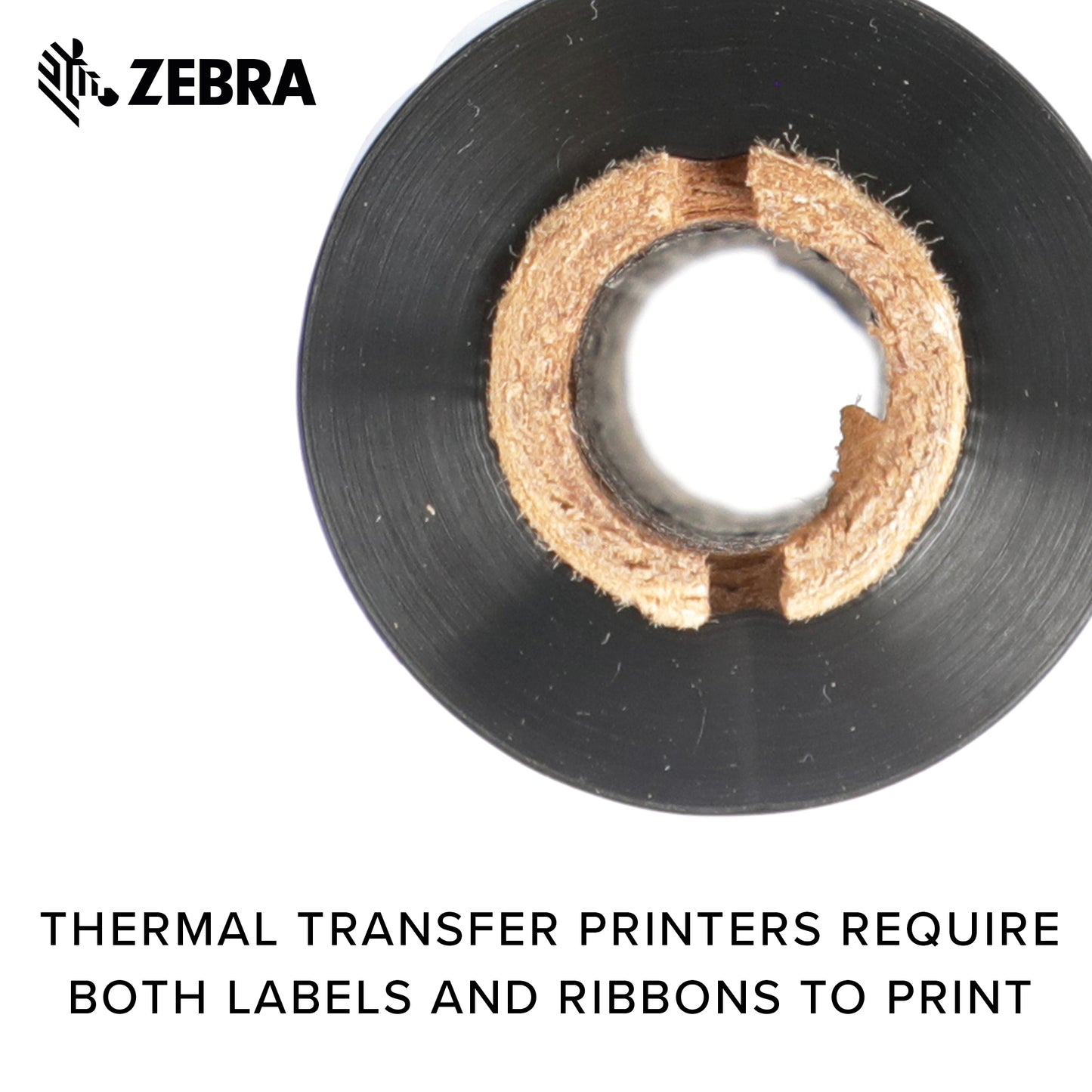 Zebra Premium Black Resin Ribbon for Thermal Transfer Desktop Printers 4.33 in Wide 242 ft Long 0.5 in Core 6 Rolls 10031728SP