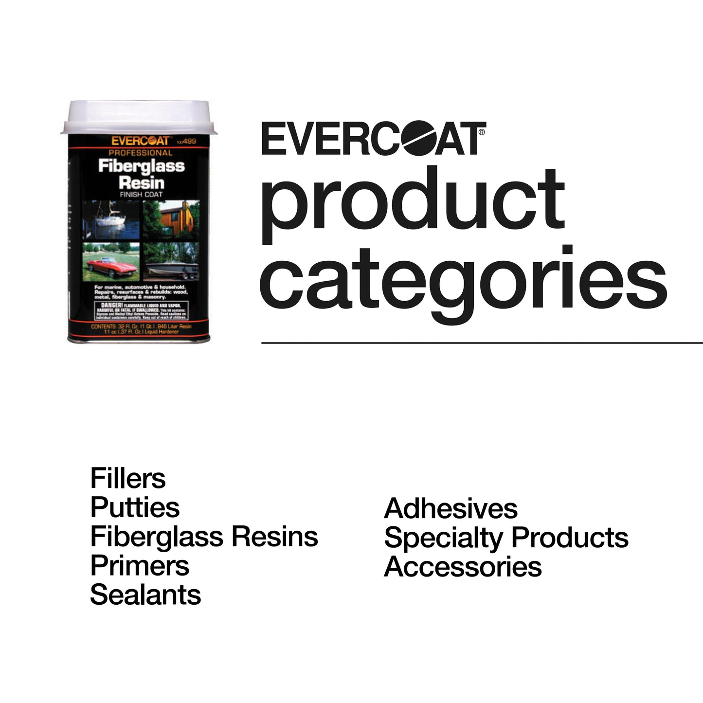 Evercoat Fiberglass Auto Resin - Waterproof & Impact-Resistant Formula - 32 Fl Oz