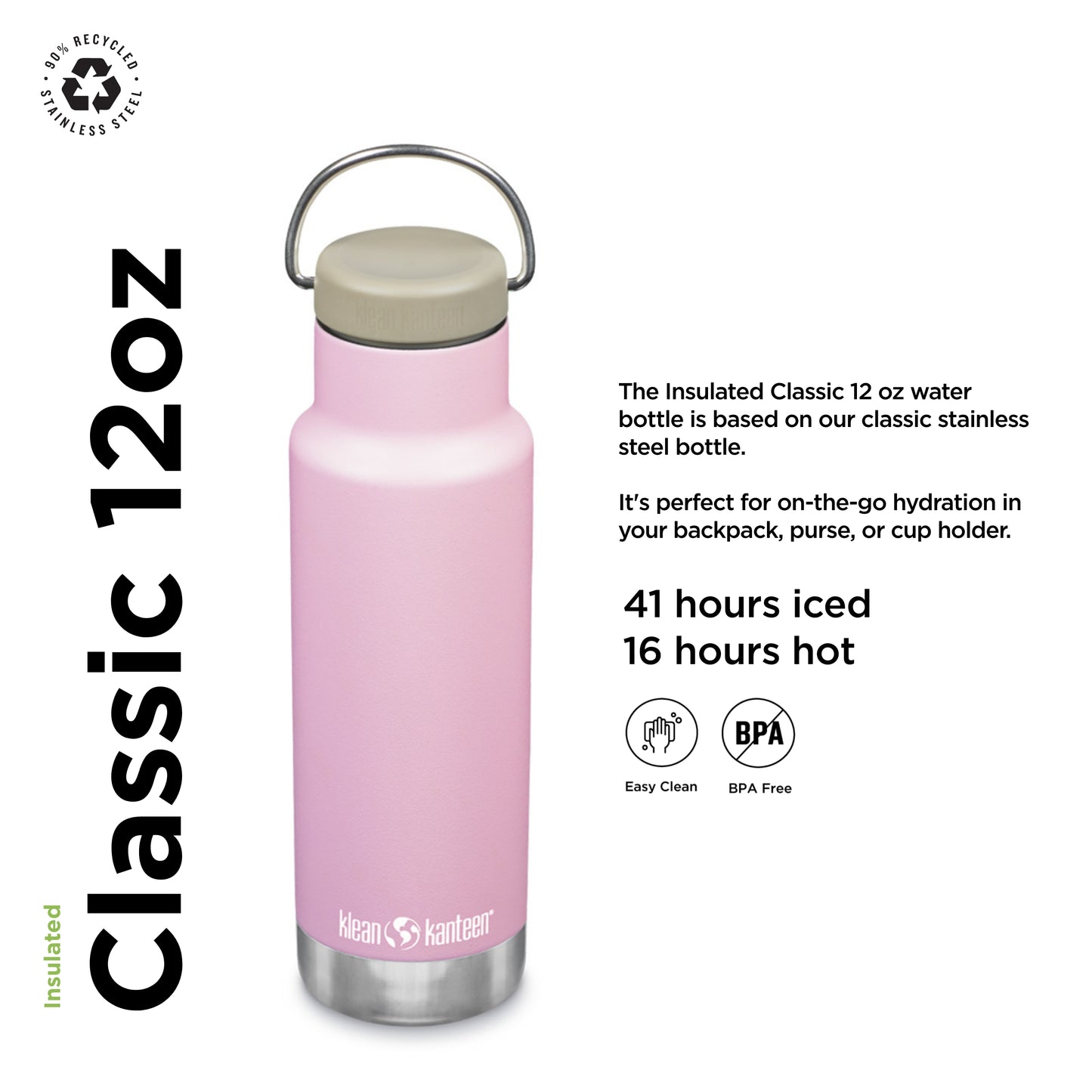 Klean Kanteen Insulated Classic Narrow 12oz (w/Loop Cap) Lotus
