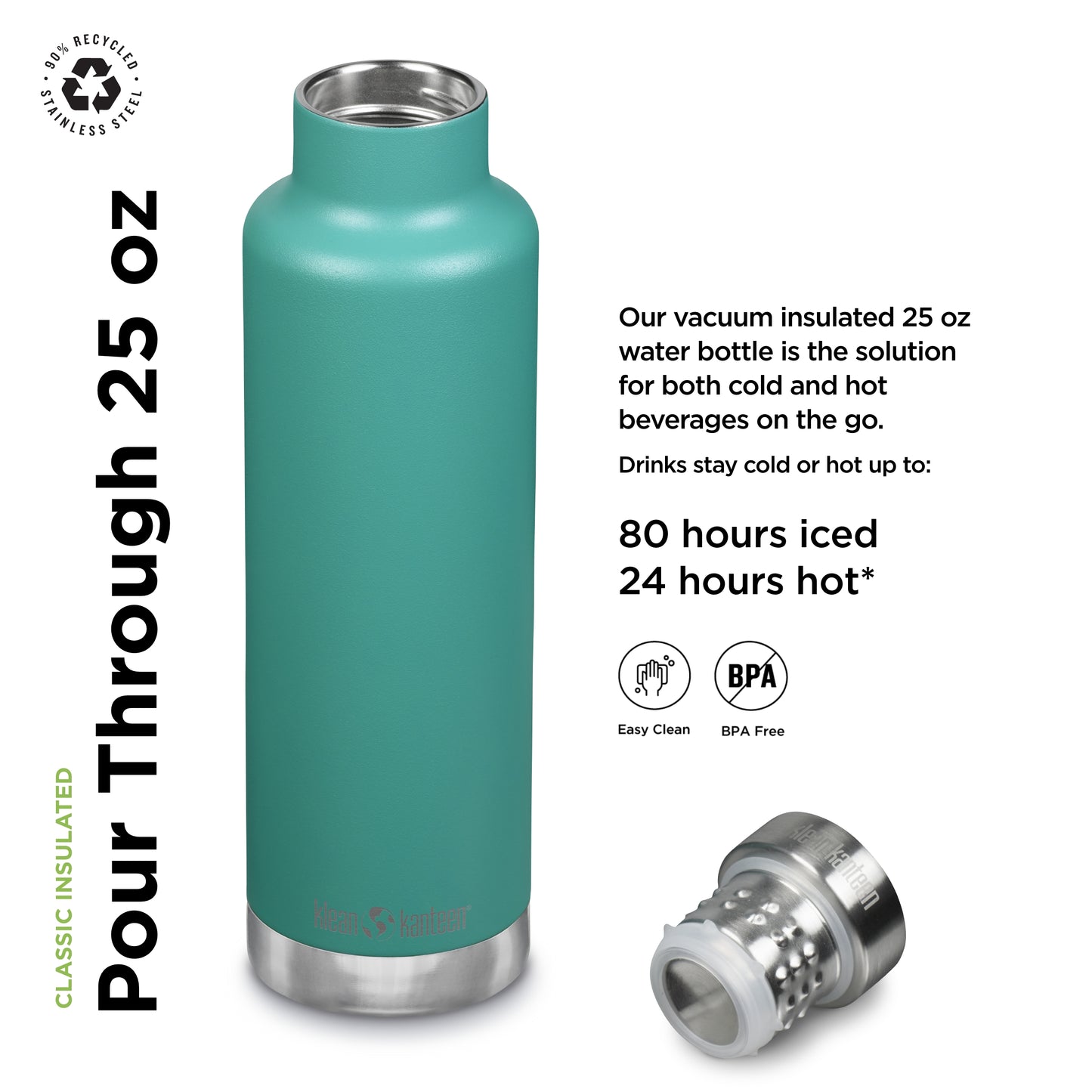 Klean Kanteen Insulated Pour Through - 25 oz - Porcelain Green