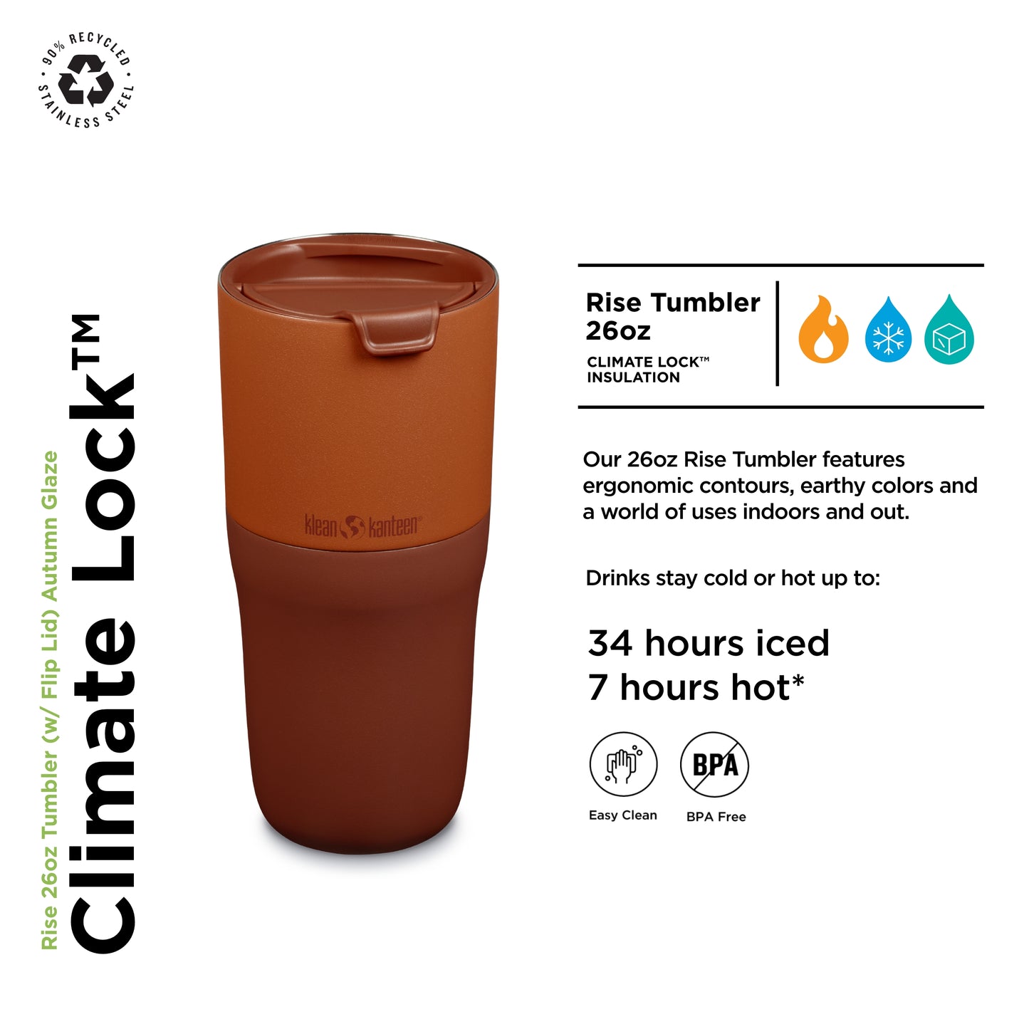 Klean Kanteen Rise 26oz Tumbler - Stainless Steel with Flip Lid - Autumn Glaze