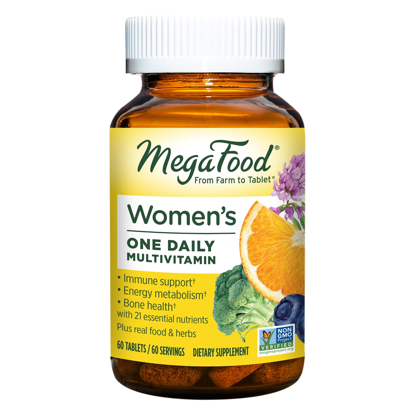 MegaFood Women's One Daily - Women's Multivitamin - With B Complex Vitamins, Iron, and Vitamin D - Gluten-Free and Made without Dairy or Soy - 60 Tabs