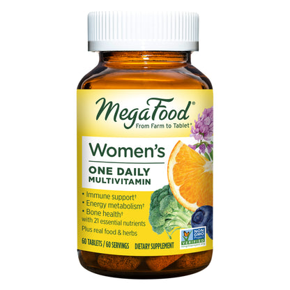 MegaFood Women's One Daily - Women's Multivitamin - With B Complex Vitamins, Iron, and Vitamin D - Gluten-Free and Made without Dairy or Soy - 60 Tabs