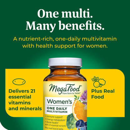 MegaFood Women's One Daily - Women's Multivitamin - With B Complex Vitamins, Iron, and Vitamin D - Gluten-Free and Made without Dairy or Soy - 60 Tabs