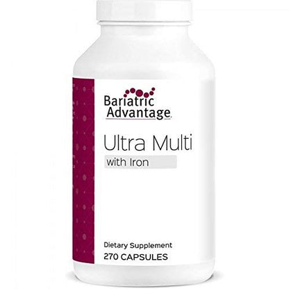 Bariatric Advantage Ultra Multi with Iron, High Potency Daily Multivitamin for Bariatric Surgery Patients with 22 Essential Vitamins and Nutrients - 270 Capsules, 90 Servings