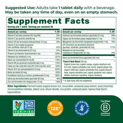 MegaFood Men's One Daily - Men's Multivitamin for Optimal Health and Well-Being - With B Complex Vitamins - Gluten Free, Non-GMO, Dairy Free, Soy Free - 90 Tablets
