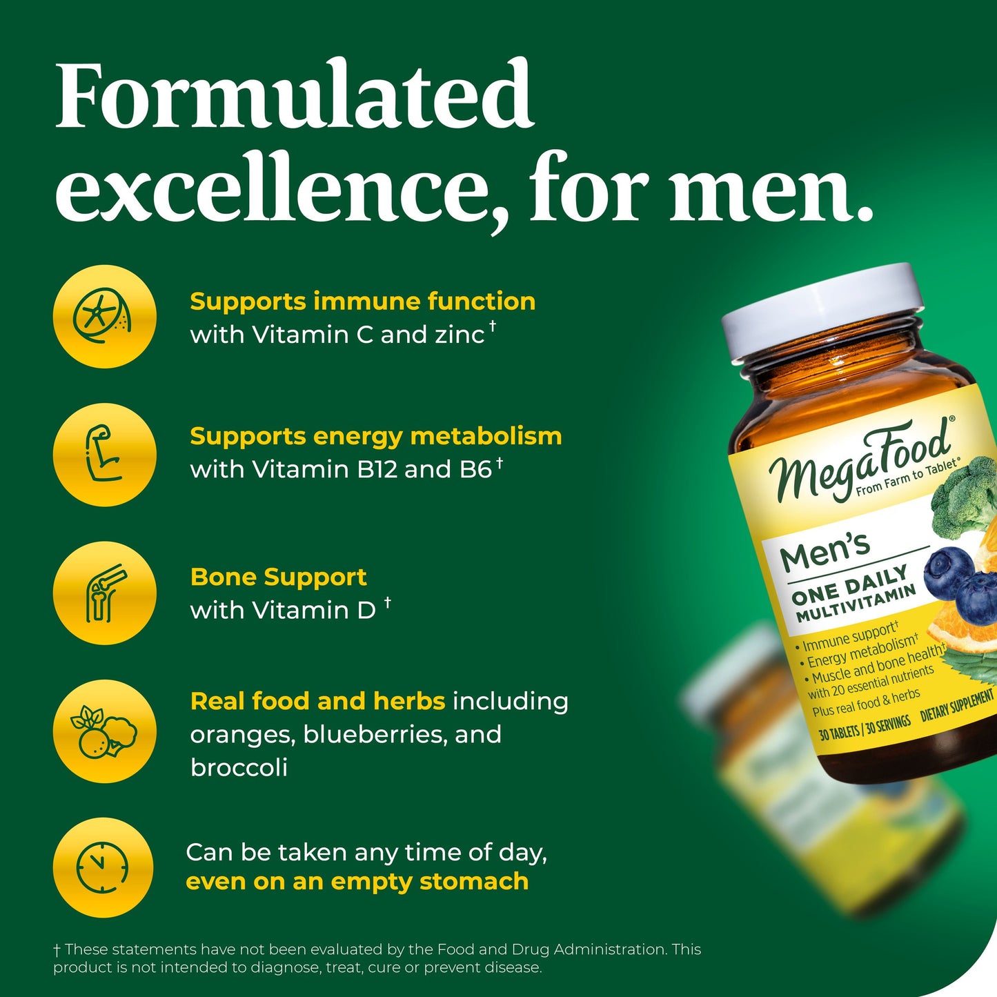MegaFood Men's One Daily - Men's Multivitamin for Optimal Health and Well-Being - With B Complex Vitamins - Gluten Free, Non-GMO, Dairy Free, Soy Free - 90 Tablets