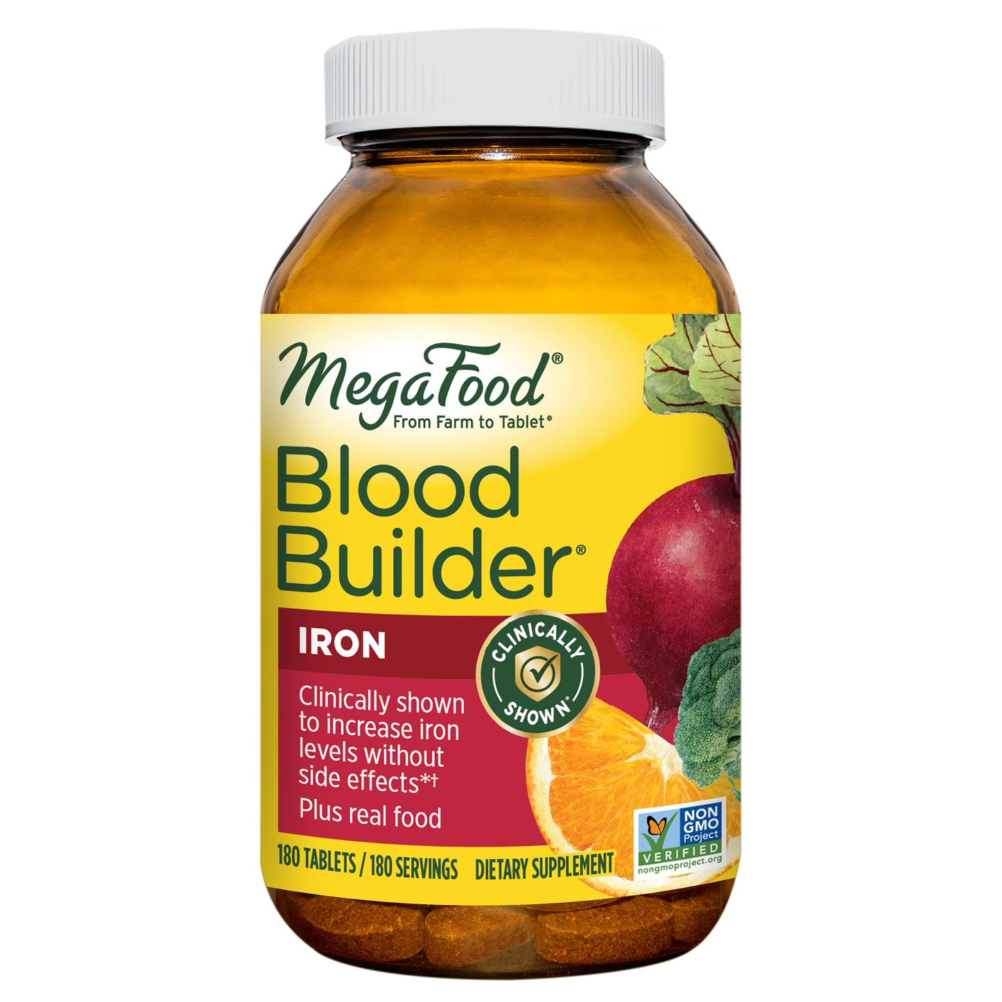 MegaFood Blood Builder - Iron Supplement for Energy Support with Vitamin B12 and Folic Acid - No Nausea or Constipation - 180 Tablets