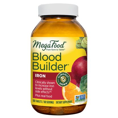 MegaFood Blood Builder - Iron Supplement for Energy Support with Vitamin B12 and Folic Acid - No Nausea or Constipation - 180 Tablets