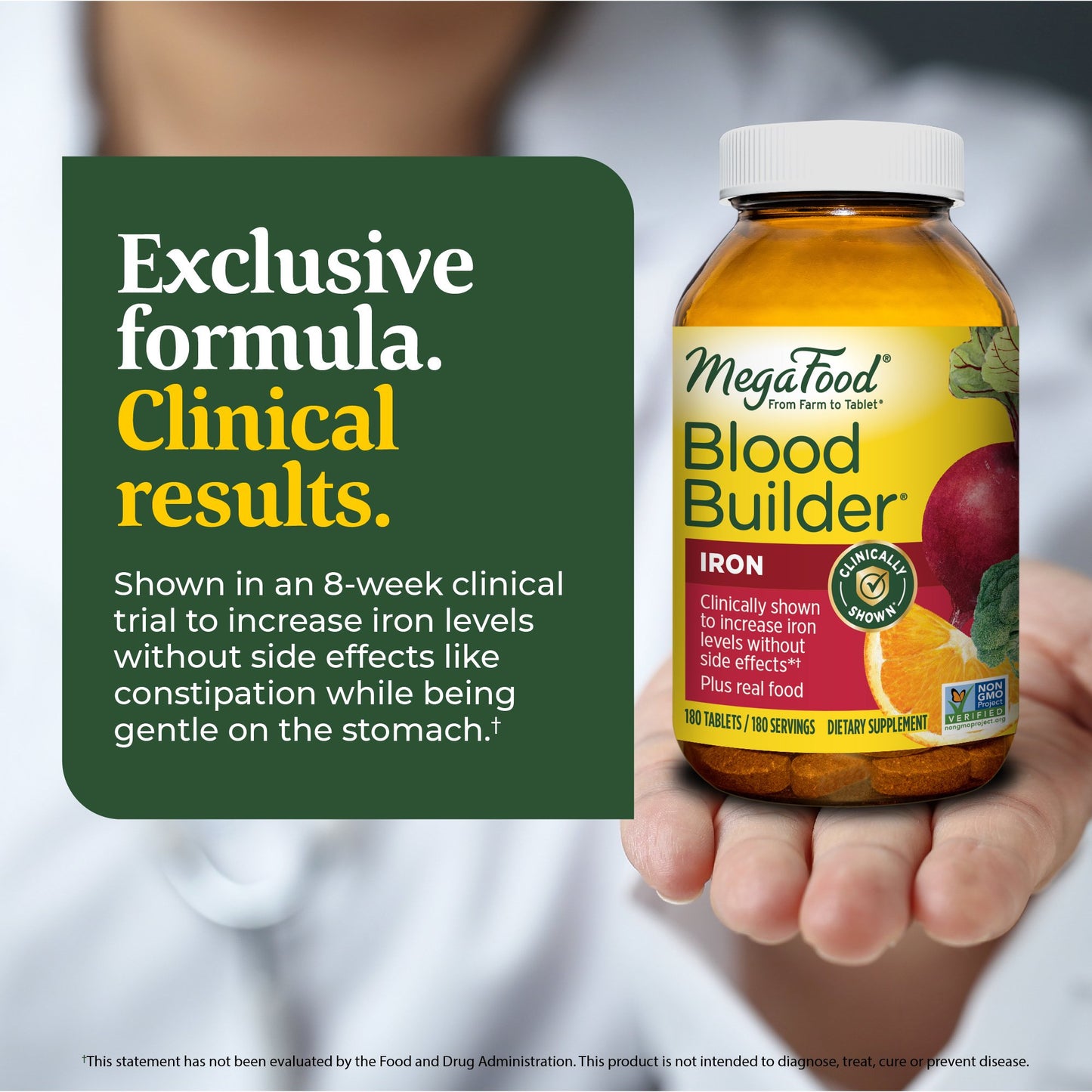 MegaFood Blood Builder - Iron Supplement for Energy Support with Vitamin B12 and Folic Acid - No Nausea or Constipation - 180 Tablets