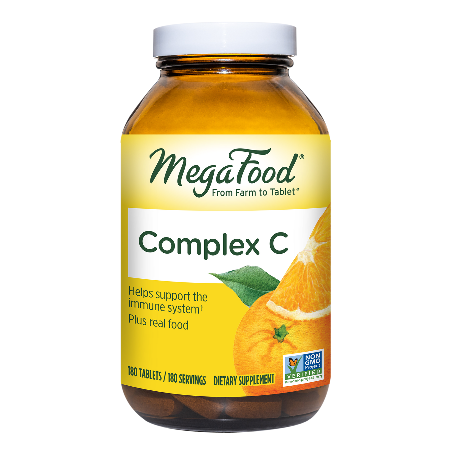 MegaFood Complex C - Helps Support Immune System with Vitamin C Delivered from Real Organic Oranges - Gluten-Free, Vegan, Made without Dairy or Soy - 180 Tabs