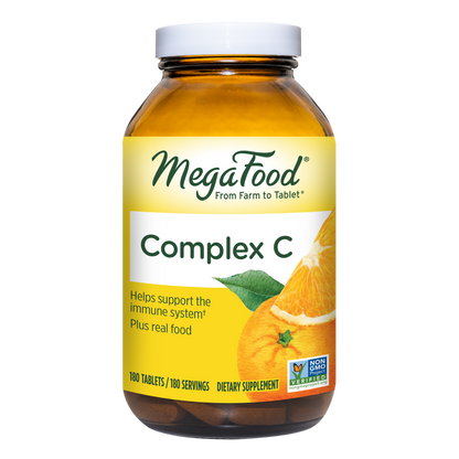 MegaFood Complex C - Helps Support Immune System with Vitamin C Delivered from Real Organic Oranges - Gluten-Free, Vegan, Made without Dairy or Soy - 180 Tabs