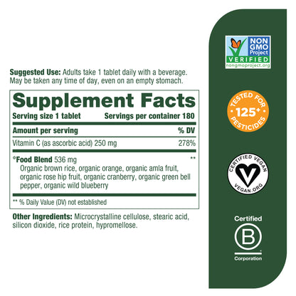 MegaFood Complex C - Helps Support Immune System with Vitamin C Delivered from Real Organic Oranges - Gluten-Free, Vegan, Made without Dairy or Soy - 180 Tabs
