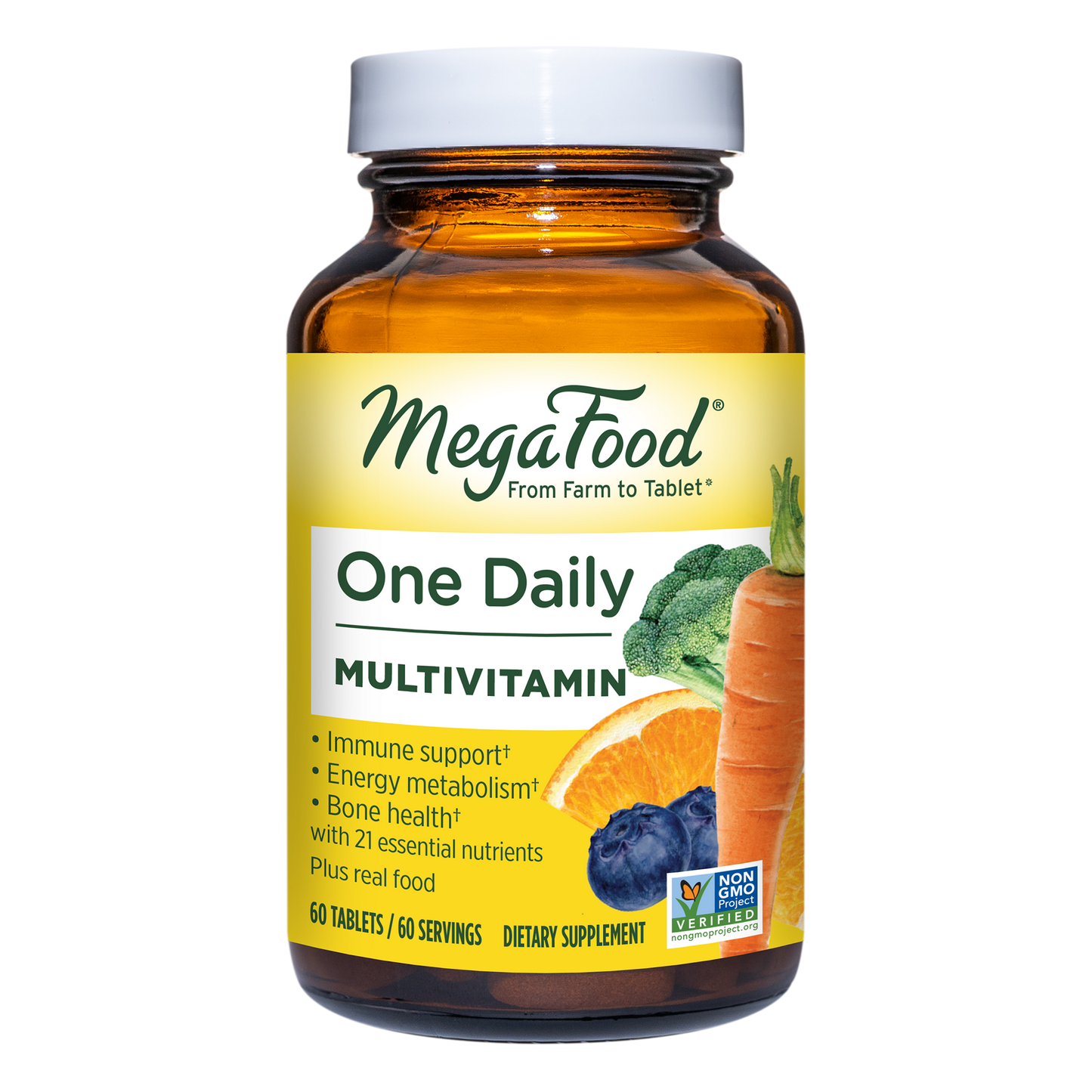 MegaFood One Daily - Supports Overall Health - Multivitamin with B Vitamins and Food Blend - Gluten-Free, Vegetarian, and Made without Dairy - 60 Tabs
