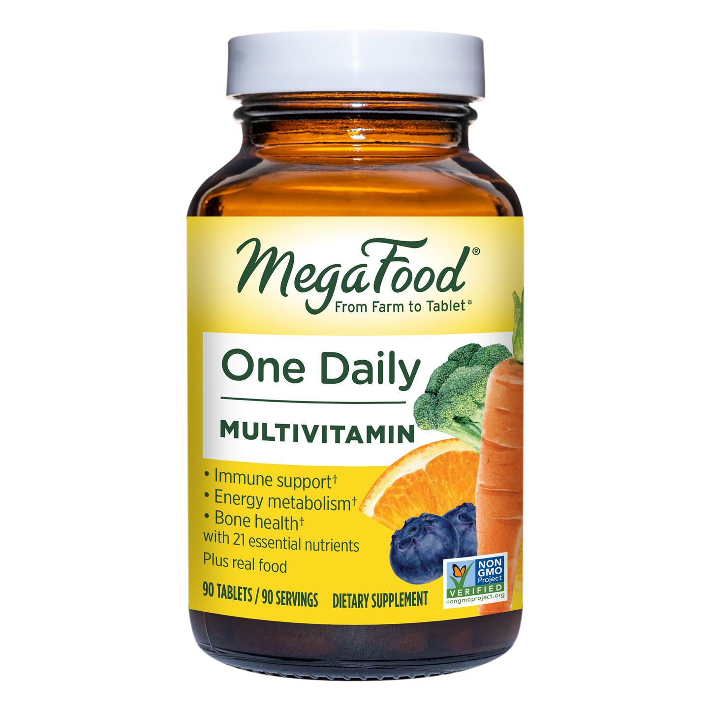 MegaFood One Daily - Supports Overall Health - Multivitamin with B Vitamins and Food Blend - Gluten-Free, Vegetarian, and Made without Dairy - 90 Tabs