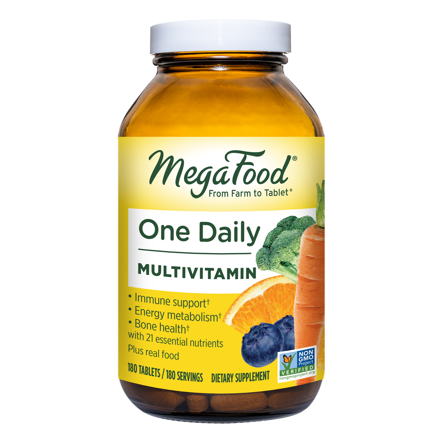 MegaFood One Daily - Supports Overall Health - Multivitamin with B Vitamins and Food Blend - Gluten-Free, Vegetarian, and Made without Dairy - 180 Tabs