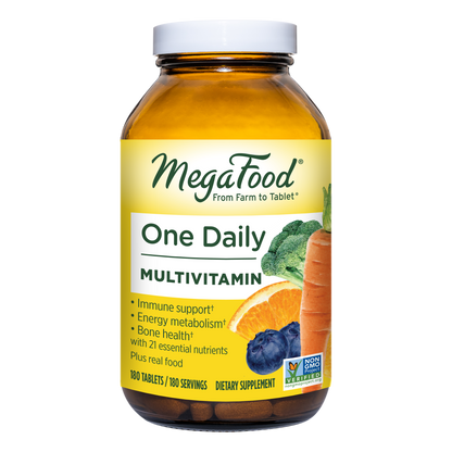 MegaFood One Daily - Supports Overall Health - Multivitamin with B Vitamins and Food Blend - Gluten-Free, Vegetarian, and Made without Dairy - 180 Tabs