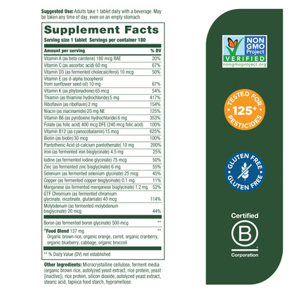 MegaFood One Daily - Supports Overall Health - Multivitamin with B Vitamins and Food Blend - Gluten-Free, Vegetarian, and Made without Dairy - 180 Tabs