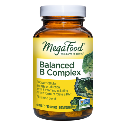 MegaFood Balanced B Complex - Supports Celllular Energy with Vitamins B1, B2, B3, B5, B6, B7, B9, B12 - Gluten Free and Made Without Dairy - Vegan - 60 Tabs